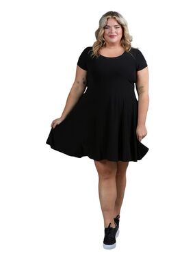 MAGNA Fashion Curvy Little Black Dress Hi-Lo Ruffled Hem